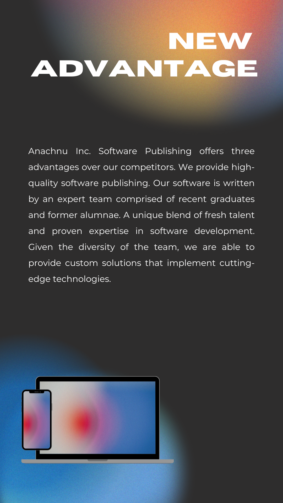 Infographic explaining the three advantages Anachnu, Incorporated offers.